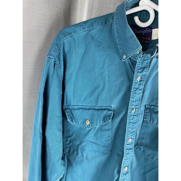 Vintage Wrangler Men's Sz M Teal X Long Tail Long Sleeve Western Shirt - Picture 2 of 14